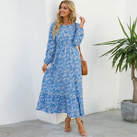 SaneShoppe - Women Maxi Dresses Sping Autumn Bohemian Casual Full Sleeve High Waist Beach Woman Chiffon Dresses Floral Vestidoes Long Dress