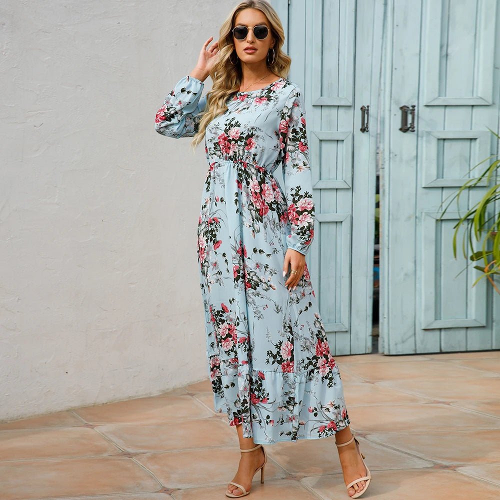 SaneShoppe - Women Maxi Dresses Sping Autumn Bohemian Casual Full Sleeve High Waist Beach Woman Chiffon Dresses Floral Vestidoes Long Dress
