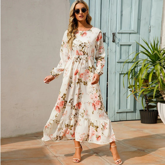 SaneShoppe - Women Maxi Dresses Sping Autumn Bohemian Casual Full Sleeve High Waist Beach Woman Chiffon Dresses Floral Vestidoes Long Dress