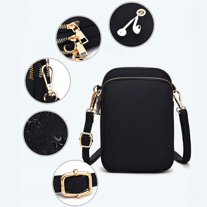 SaneShoppe - Women Mini Bag Crossbody Zipper Shoulder Bags Mobile Phone Purse Vertical Multifunctional Wallet Black Walking Crossbody Bags