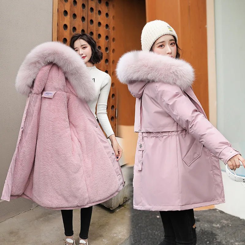 SaneShoppe - Women Parka Fashion Long Coat Wool Liner Hooded Parkas 2023 New Winter Jacket Slim with Fur Collar Warm Snow Wear Padded Clothes