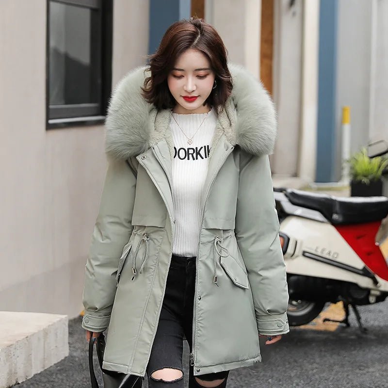 SaneShoppe - Women Parka Fashion Long Coat Wool Liner Hooded Parkas 2023 New Winter Jacket Slim with Fur Collar Warm Snow Wear Padded Clothes