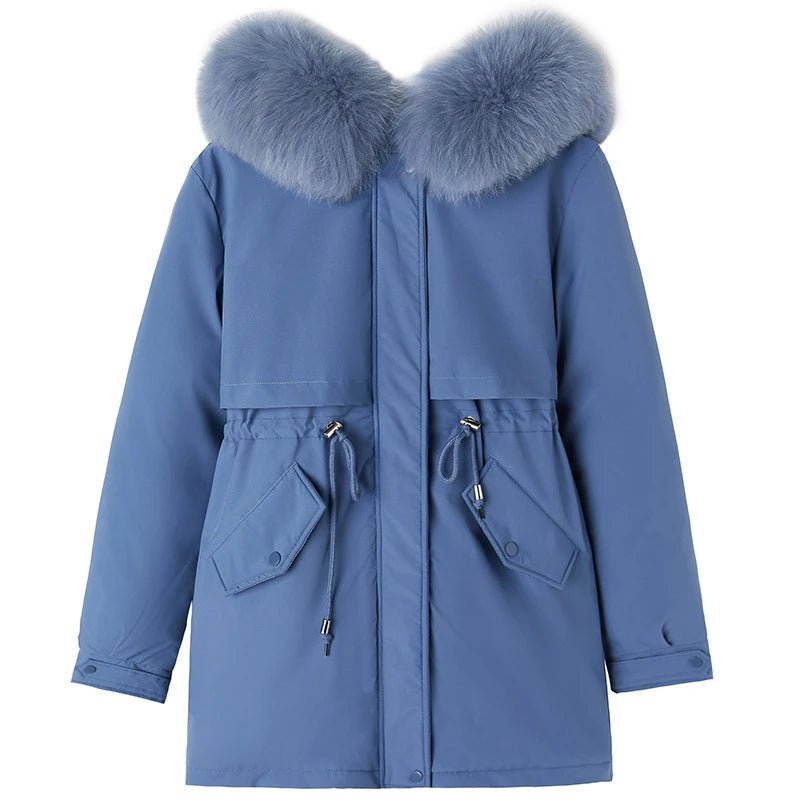 SaneShoppe - Women Parka Fashion Long Coat Wool Liner Hooded Parkas 2023 New Winter Jacket Slim with Fur Collar Warm Snow Wear Padded Clothes