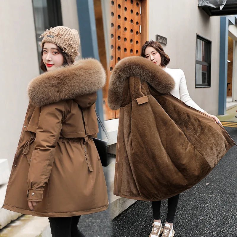 SaneShoppe - Women Parka Fashion Long Coat Wool Liner Hooded Parkas 2023 New Winter Jacket Slim with Fur Collar Warm Snow Wear Padded Clothes