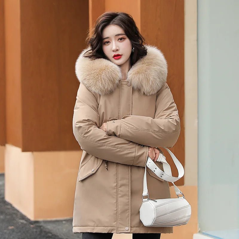 SaneShoppe - Women Parka Fashion Long Coat Wool Liner Hooded Parkas 2023 New Winter Jacket Slim with Fur Collar Warm Snow Wear Padded Clothes
