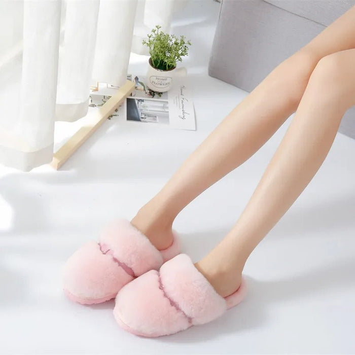 SaneShoppe-Cozy Sheepskin Winter Slippers for Women - Indoor Fur Wool Slip-Ons