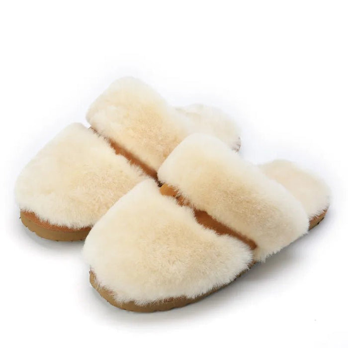 SaneShoppe-Cozy Sheepskin Winter Slippers for Women - Indoor Fur Wool Slip-Ons