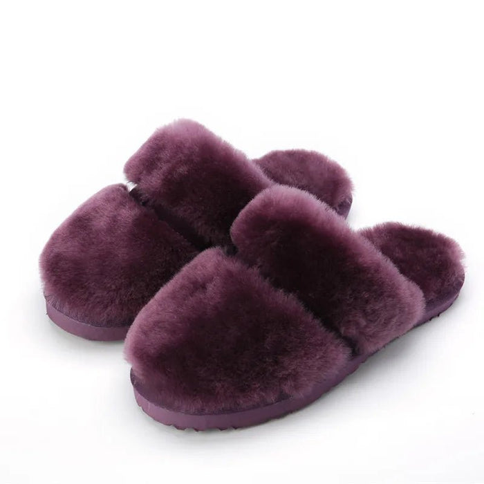 SaneShoppe-Cozy Sheepskin Winter Slippers for Women - Indoor Fur Wool Slip-Ons