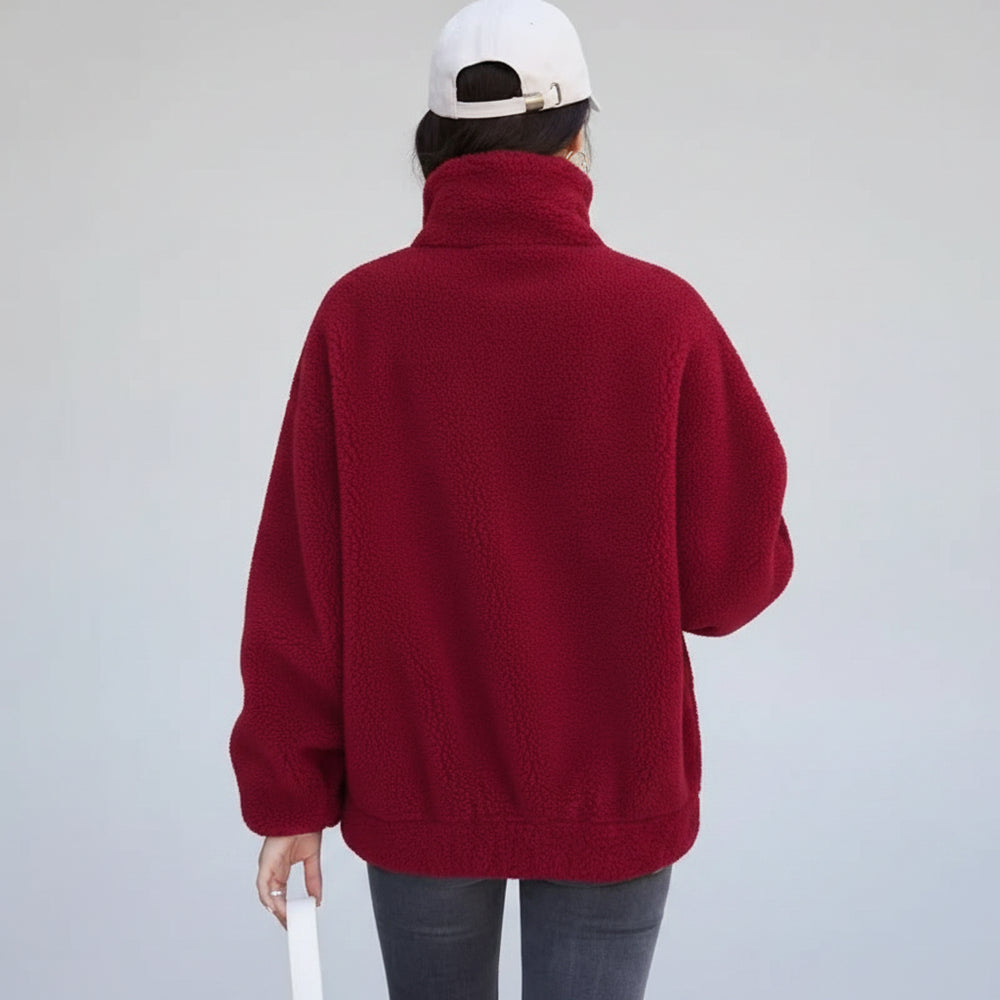SaneShoppe-Winter Women's Plush Fleece Coat with Stand Collar, Casual Zipper Closure Long Sleeve Overcoat
