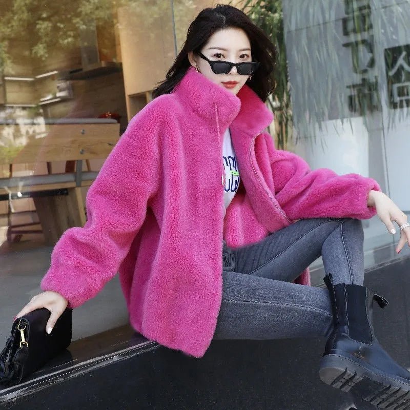 SaneShoppe - Women Winter Double Coral Fleece Warm Coat Stand Collar Plush Thick Overcoat Female Fashion Casual Long Sleeve Zipper Clothes