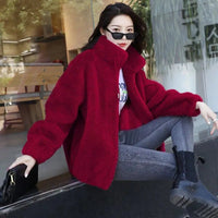 SaneShoppe - Women Winter Double Coral Fleece Warm Coat Stand Collar Plush Thick Overcoat Female Fashion Casual Long Sleeve Zipper Clothes