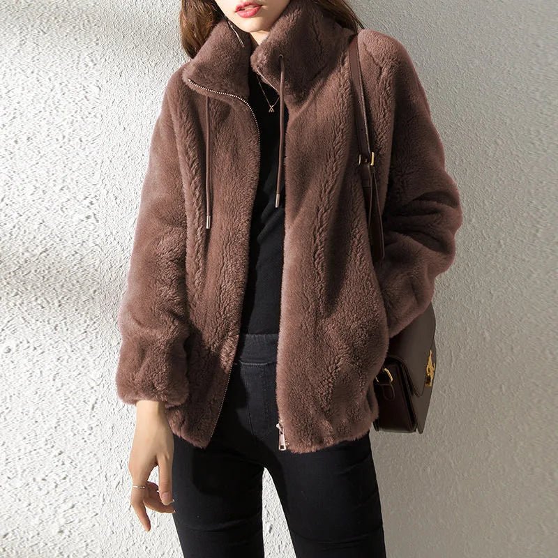 SaneShoppe - Women Winter Double Coral Fleece Warm Coat Stand Collar Plush Thick Overcoat Female Fashion Casual Long Sleeve Zipper Clothes