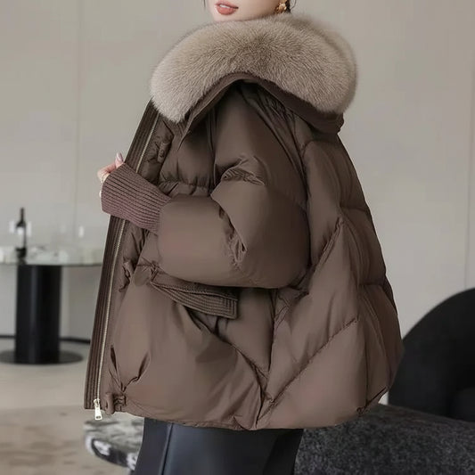 SaneShoppe-2025 New Women Winter Down Cotton Parka Coat with Larger Fur Collar