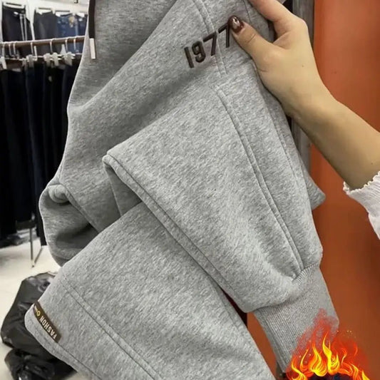 SaneShoppe-High Waist Letter Embroidered Casual Loose Trousers