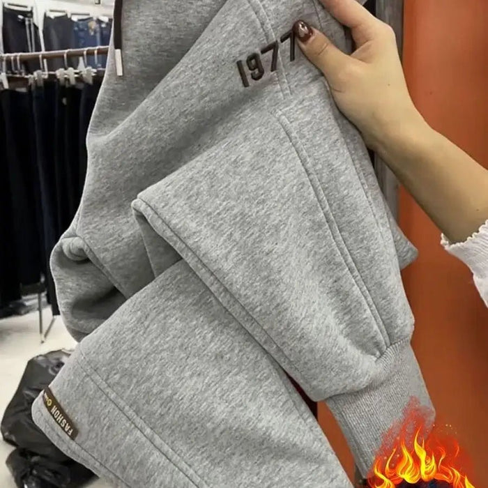 SaneShoppe - Women's Autumn Winter Solid Drawstring Elastic High Waist Letter Embroidered Harlan Small Feet Casual Loose Trousers Pants