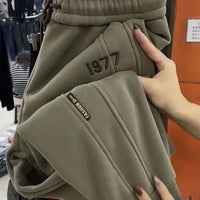 SaneShoppe - Women's Autumn Winter Solid Drawstring Elastic High Waist Letter Embroidered Harlan Small Feet Casual Loose Trousers Pants