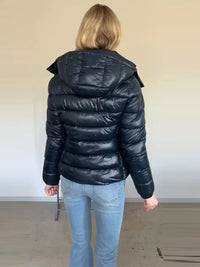 SaneShoppe - Women's Burgundy Padded New Coats Hooded Zipper Jackets Winter Warm Outerwear Slim Fashion Tops Demi - Season Jacket Woman Clothes