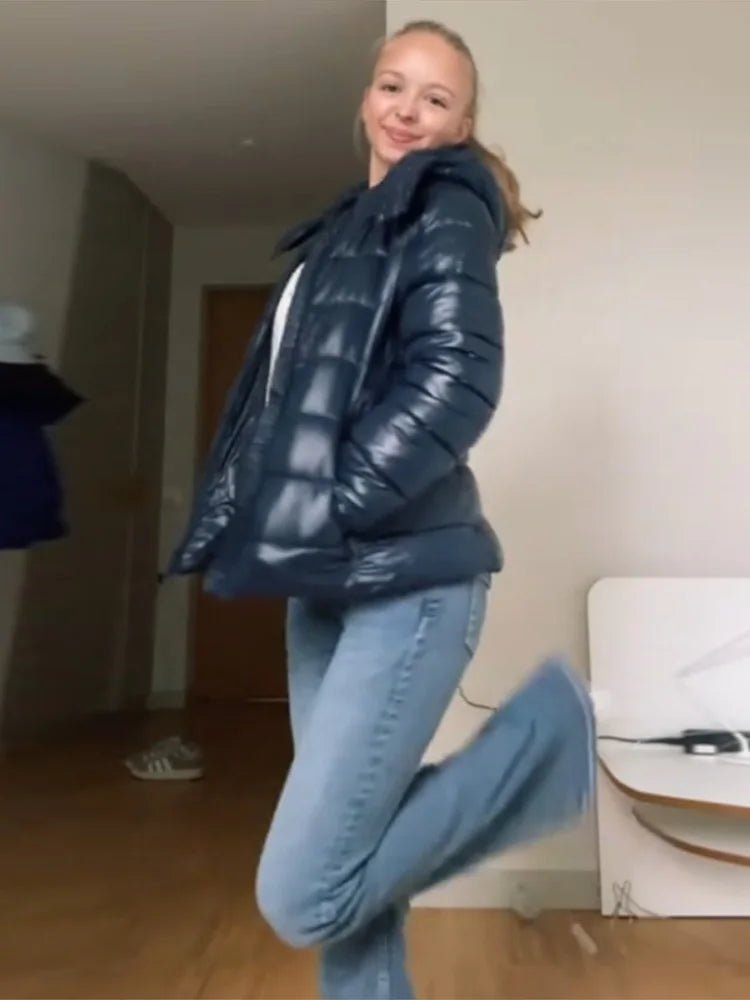 SaneShoppe - Women's Burgundy Padded New Coats Hooded Zipper Jackets Winter Warm Outerwear Slim Fashion Tops Demi - Season Jacket Woman Clothes