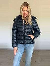 SaneShoppe - Women's Burgundy Padded New Coats Hooded Zipper Jackets Winter Warm Outerwear Slim Fashion Tops Demi - Season Jacket Woman Clothes