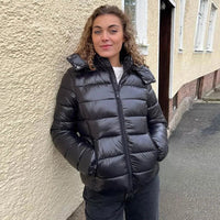 SaneShoppe - Women's Burgundy Padded New Coats Hooded Zipper Jackets Winter Warm Outerwear Slim Fashion Tops Demi - Season Jacket Woman Clothes