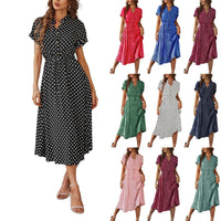 SaneShoppe - Women'S Button Printed Maxi Dress Drawstring Waist V - Neck Elegant Slim Casual Long Dress Summer Club Party Prom Dress