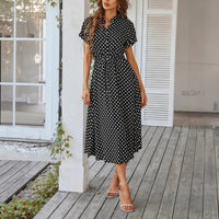 SaneShoppe - Women'S Button Printed Maxi Dress Drawstring Waist V - Neck Elegant Slim Casual Long Dress Summer Club Party Prom Dress