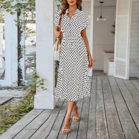 SaneShoppe - Women'S Button Printed Maxi Dress Drawstring Waist V - Neck Elegant Slim Casual Long Dress Summer Club Party Prom Dress