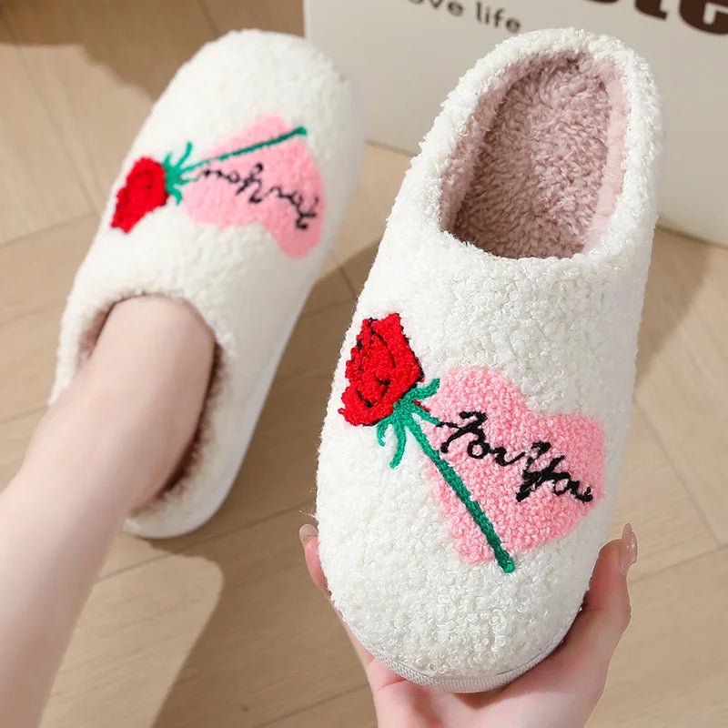 SaneShoppe - Women's Cartoon Slippers Winter Female Home Fluffy Shoes Indoor Plush Cute Red Love Flip - flops Warm Bedroom Slides Wholesale