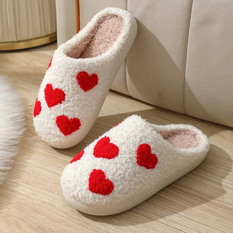 SaneShoppe - Women's Cartoon Slippers Winter Female Home Fluffy Shoes Indoor Plush Cute Red Love Flip - flops Warm Bedroom Slides Wholesale