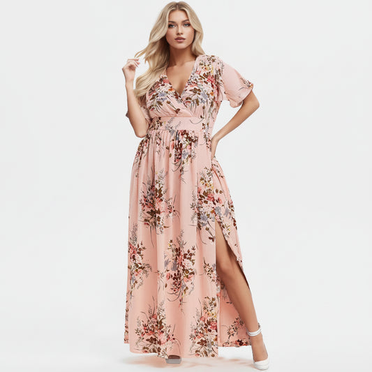 SaneShoppe - Women's Dress Plus Size Short Sleeve Boho Print Summer Women Floral Long Maxi Dresses A Line High Waist Loose Sundress Beachwear