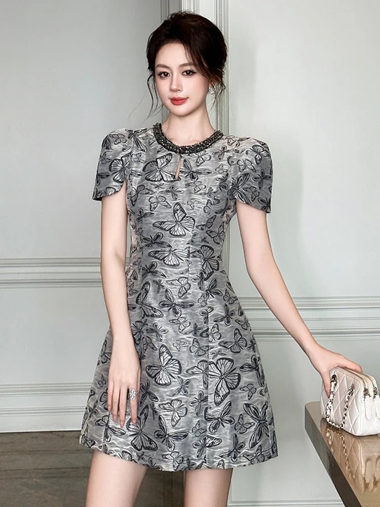 SaneShoppe - Women's French Elegant Prom Dress for Lady Retro Diamond Hollow Out Short Gown Femme Party Banquet Date Vestidos