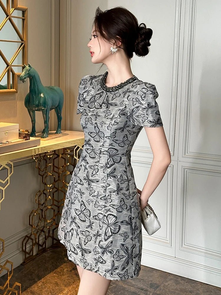 SaneShoppe - Women's French Elegant Prom Dress for Lady Retro Diamond Hollow Out Short Gown Femme Party Banquet Date Vestidos