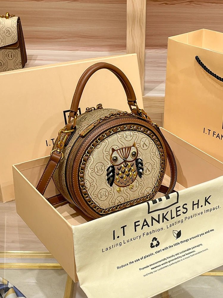 SaneShoppe - Women's Handbag Light Luxury Brand Handheld Round Bag New 2024 Premium Genuine Leather Shoulder Bag Designer Retro Crossbody Bag