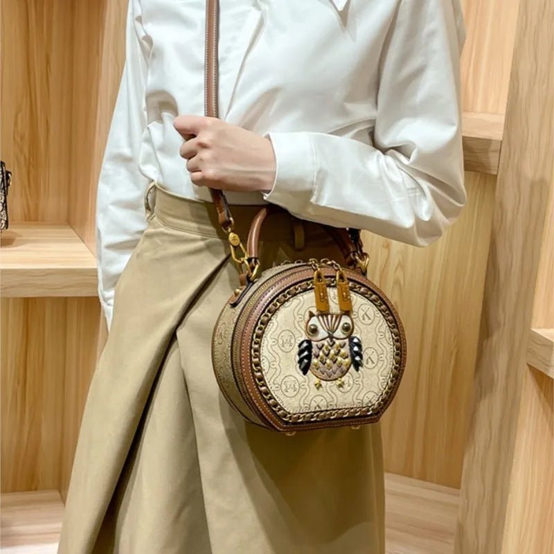 SaneShoppe - Women's Handbag Light Luxury Brand Handheld Round Bag New 2024 Premium Genuine Leather Shoulder Bag Designer Retro Crossbody Bag
