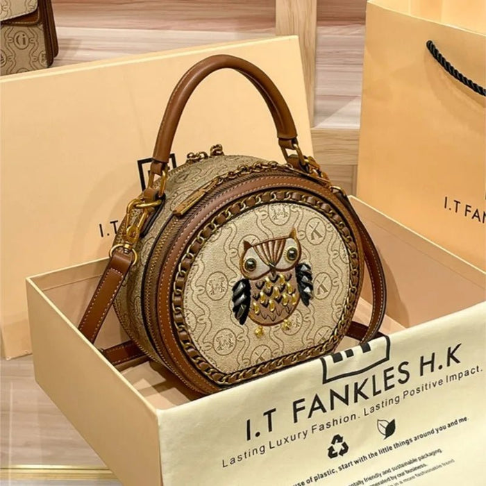 SaneShoppe - Women's Handbag Light Luxury Brand Handheld Round Bag New 2024 Premium Genuine Leather Shoulder Bag Designer Retro Crossbody Bag