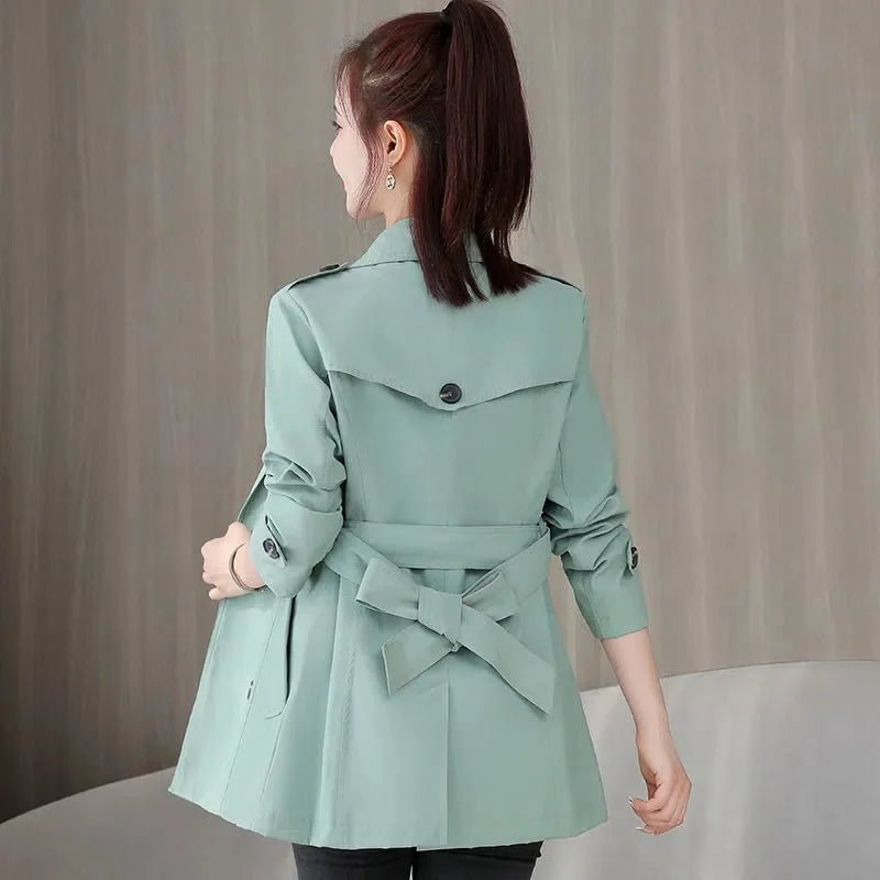 SaneShoppe - Women's Jacket 2024 New Spring Long Sleeves Stand Collar Casual Windbreaker Female Double - breasted With Belt Outerwear