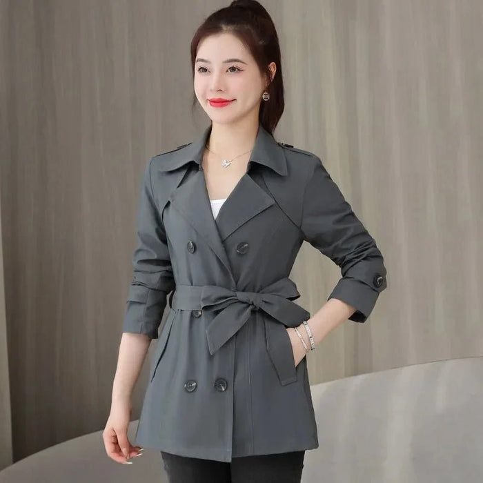 SaneShoppe - Women's Jacket 2024 New Spring Long Sleeves Stand Collar Casual Windbreaker Female Double - breasted With Belt Outerwear