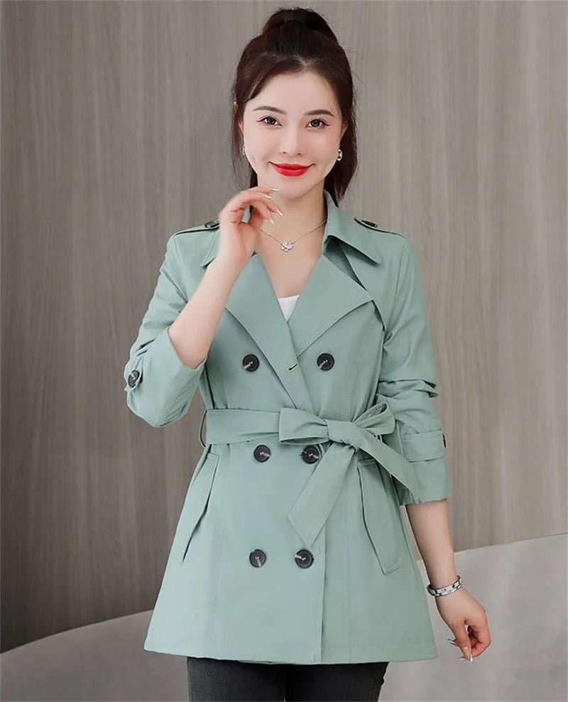 SaneShoppe - Women's Jacket 2024 New Spring Long Sleeves Stand Collar Casual Windbreaker Female Double - breasted With Belt Outerwear