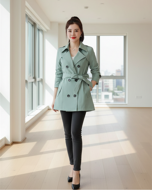 SaneShoppe-2024 New Women's Spring Jacket Double-breasted Windbreaker