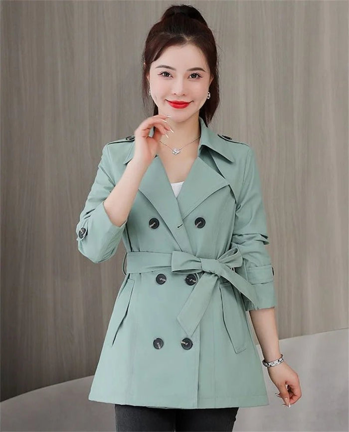 SaneShoppe - Women's Jacket 2024 New Spring Long Sleeves Stand Collar Casual Windbreaker Female Double - breasted With Belt Outerwear