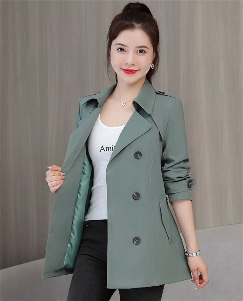 SaneShoppe - Women's Jacket 2024 New Spring Long Sleeves Stand Collar Casual Windbreaker Female Double - breasted With Belt Outerwear
