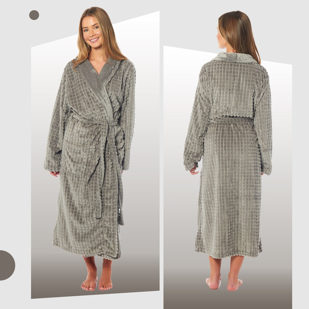SaneShoppe - Women's Luxury Waffle Fleece Robe Soft Warm Long Dressing Gown with Belt and Pockets Loungewear by Daisy Dreamer