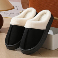 SaneShoppe-Thick Sole Plush Slippers with Fur Collar, Winter Outdoor Non-Slip Flip Flops