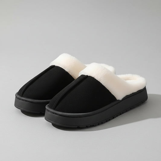 SaneShoppe-Thick Sole Plush Slippers with Fur Collar, Winter Outdoor Non-Slip Flip Flops