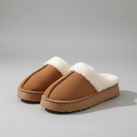 SaneShoppe-Thick Sole Plush Slippers with Fur Collar, Winter Outdoor Non-Slip Flip Flops