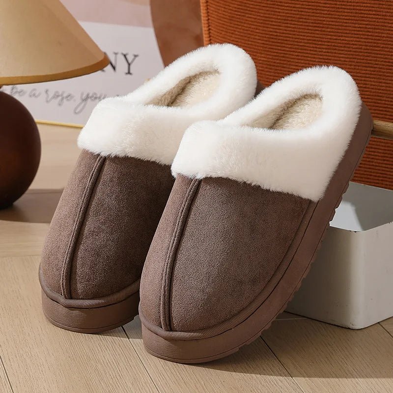 SaneShoppe-Thick Sole Plush Slippers with Fur Collar, Winter Outdoor Non-Slip Flip Flops