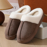 SaneShoppe-Thick Sole Plush Slippers with Fur Collar, Winter Outdoor Non-Slip Flip Flops