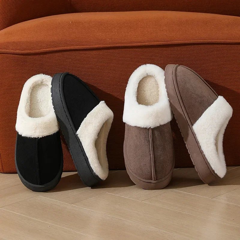 SaneShoppe-Thick Sole Plush Slippers with Fur Collar, Winter Outdoor Non-Slip Flip Flops