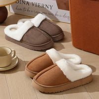 SaneShoppe-Thick Sole Plush Slippers with Fur Collar, Winter Outdoor Non-Slip Flip Flops