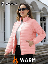 SaneShoppe - Women's Quilted Puffer Jacket Zip Up Puffer Coat Stand Collar Windbreaker Water Resistant Warm Jacket With Multiple Pockets